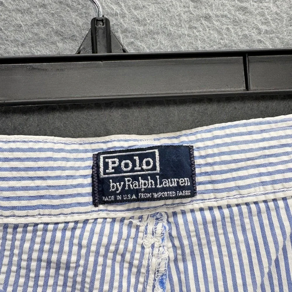 Polo Ralph Lauren Mens Blue White Striped Seersucker Pleated Pants 38x30 USA